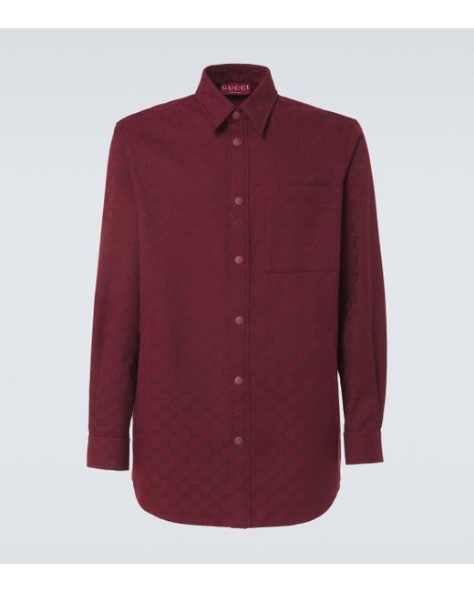 Gucci Red Gg Canvas Cotton-Blend Shirt for men