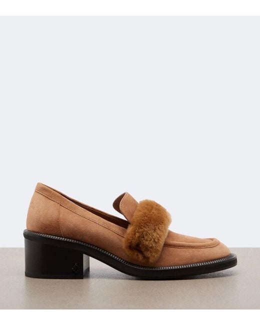 Jimmy Choo Brown Tylor Shearling-Trimmed Suede Loafer Pumps