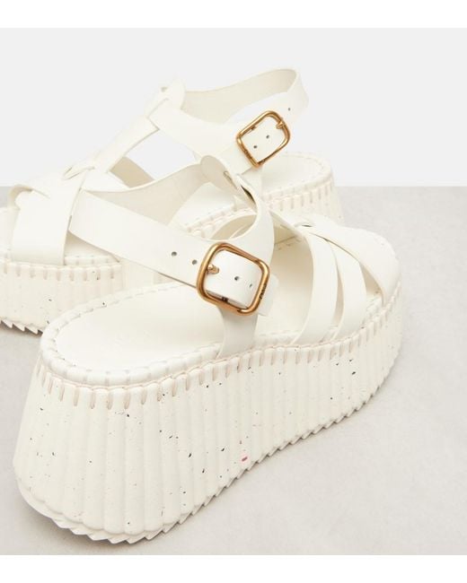 Chloé Natural Nama 80 Leather Platform Sandals