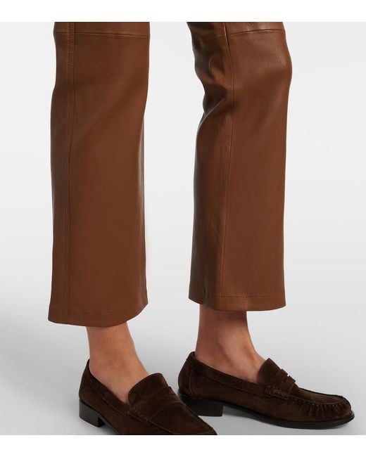 Joseph Brown Cropped Leather Bootcut Pants