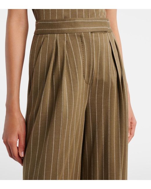 Max Mara Natural Pinstripe Pleated Wide-Leg Pants