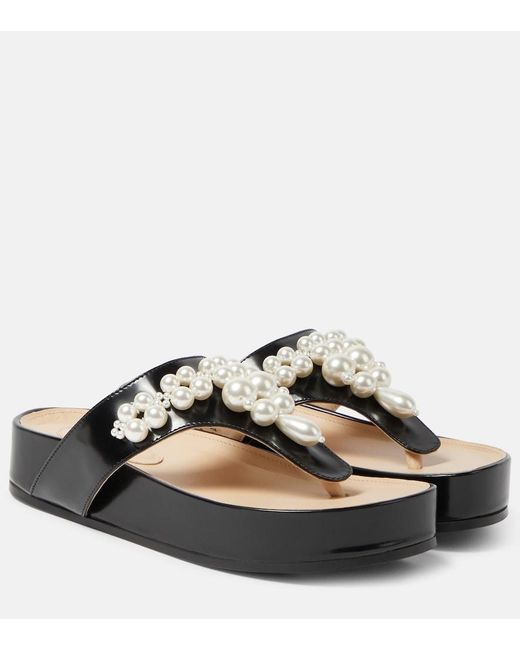 Simone Rocha Black Embellished Leather Thong Sandals