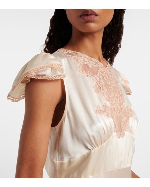Chloé White Lace-Trimmed Silk Satin Maxi Dress