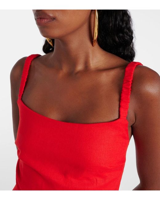 Sir Red Primrose Ruched Linen Maxi Dress