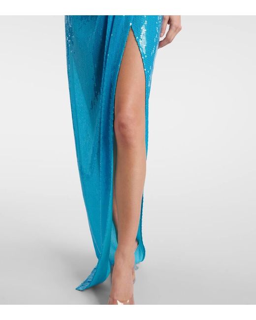 Alex Perry Blue Asymmetric Sequined Gown