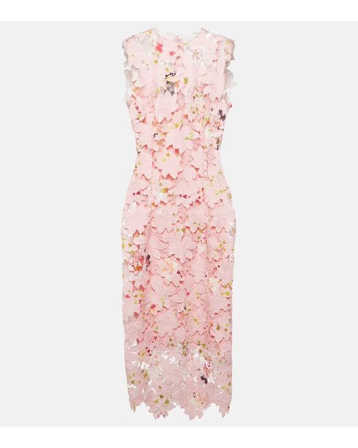 Monique Lhuillier Pink Floral Lace Midi Dress