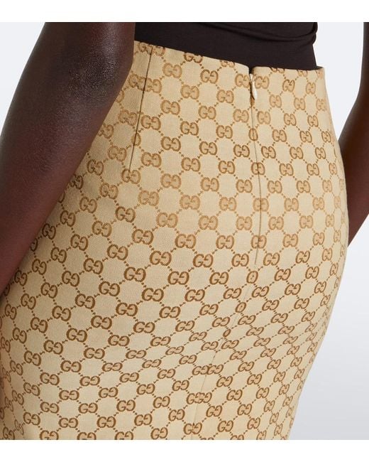 Gucci Natural Gg Canvas Cotton-Blend Pencil Skirt
