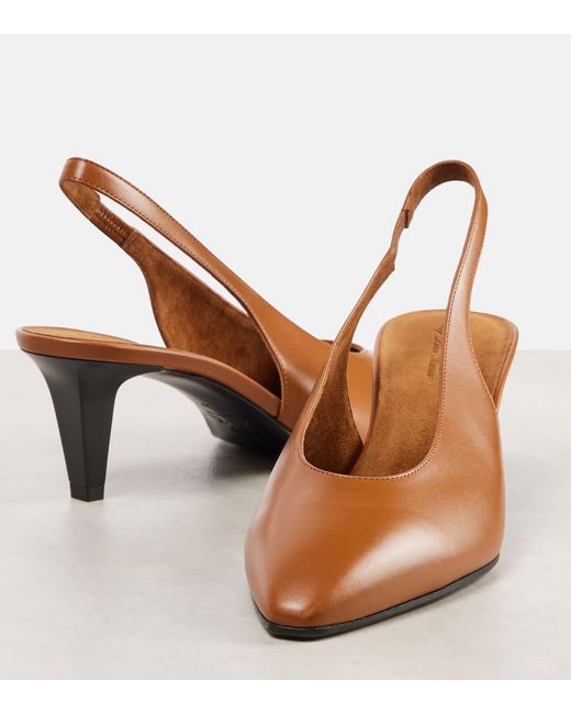 Loro Piana Brown Rebecca Leather Slingback Pumps