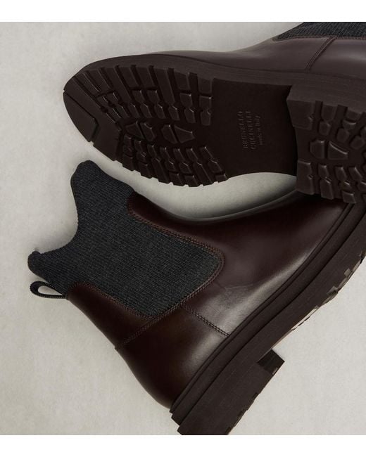 Brunello Cucinelli Black Leather Sock Boots