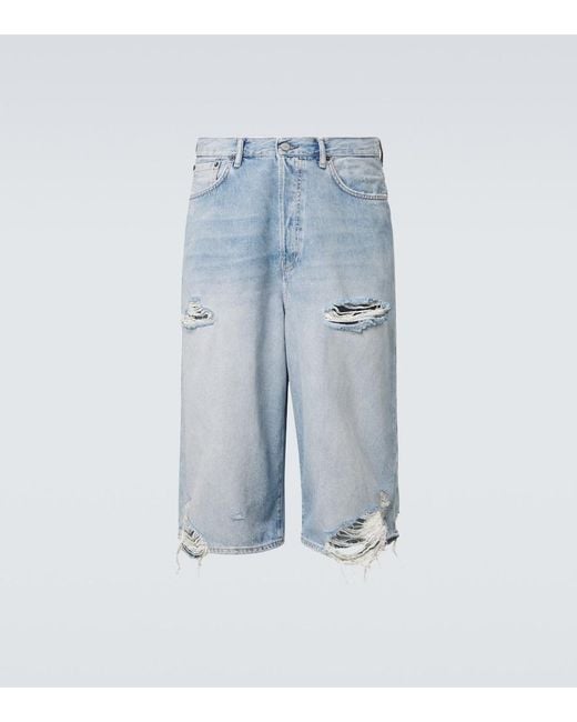 Acne Blue Distressed Denim Bermuda Shorts for men