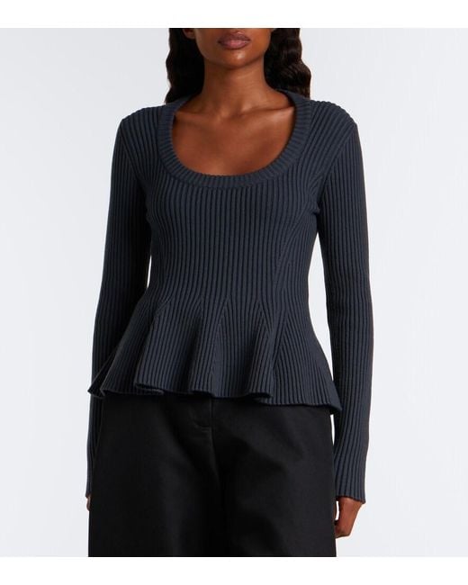 Alaïa Blue Peplum Wool-Blend Top