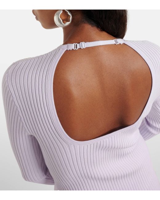 Courreges White Logo Cutout Ribbed-knit Top