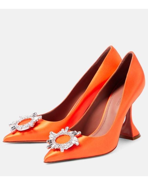 AMINA MUADDI Red Crystal-Embellished Satin Pumps