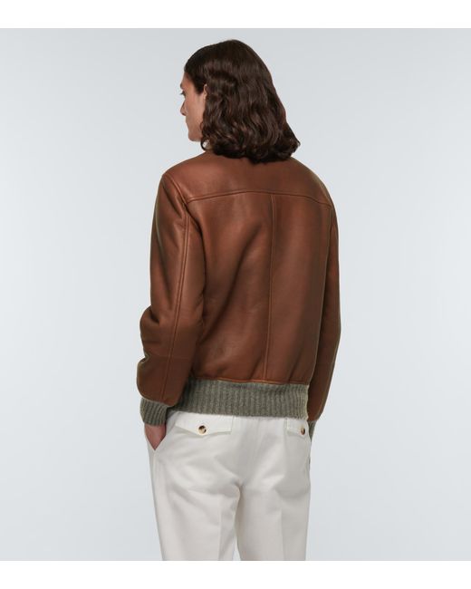 Brunello cucinelli men's leather sale jacket