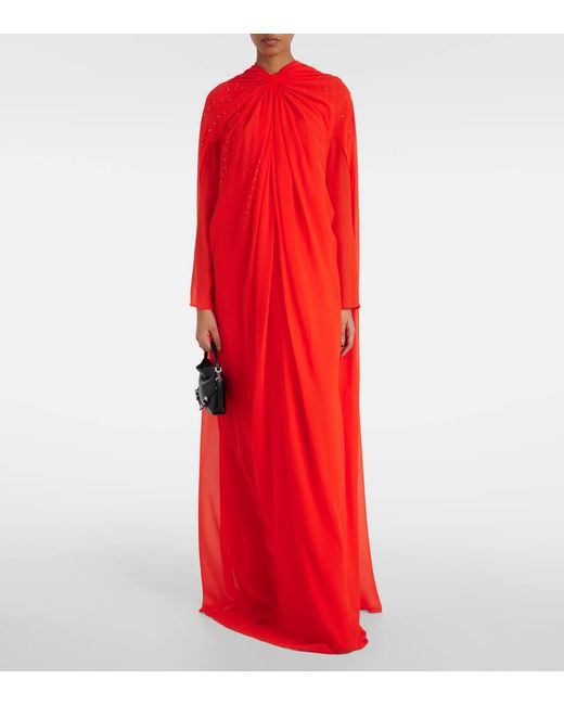Robe cape du soir en georgette de soie avec perles Givenchy en coloris Red