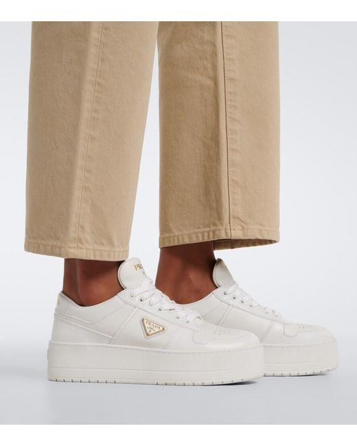Prada White Downtown Bold Leather Platform Sneakers