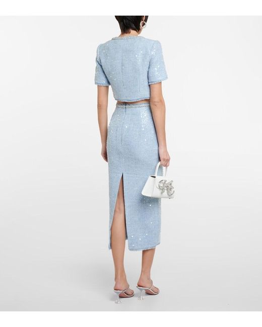 Self-Portrait Blue Sequined Boucle Midi Skirt