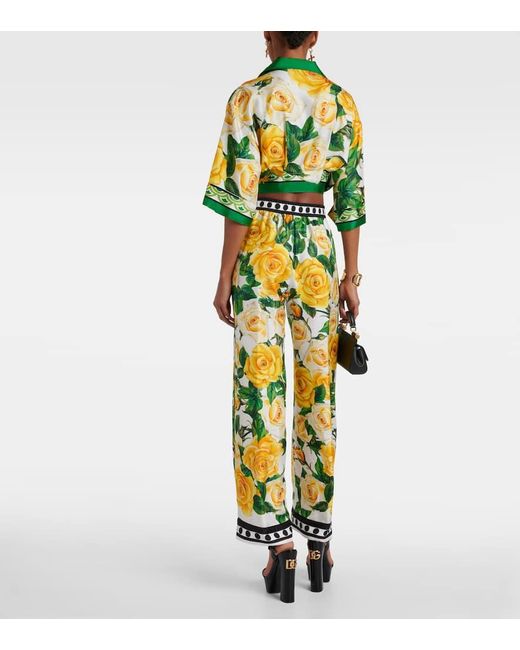 Pantalones anchos de seda floral Dolce & Gabbana de color Yellow