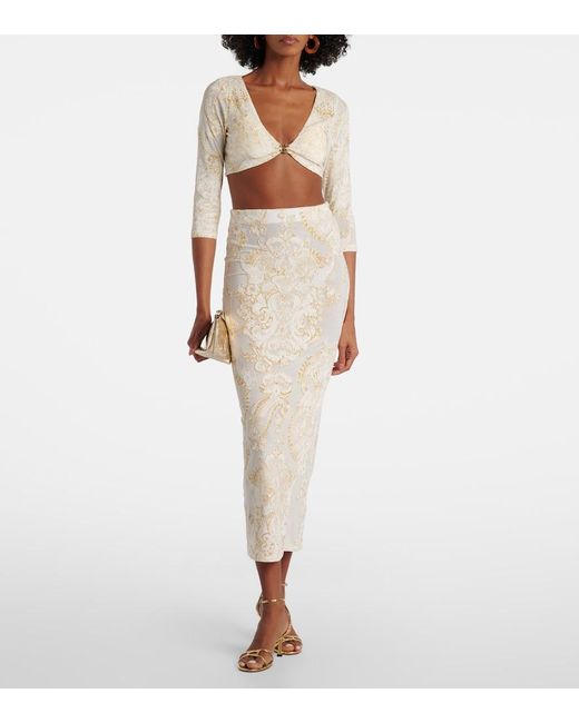 Roberto Cavalli Natural Printed Midi Skirt
