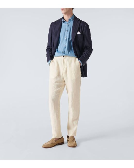 Kiton Blue Cashmere, Silk, And Linen Tuxedo Jacket for men