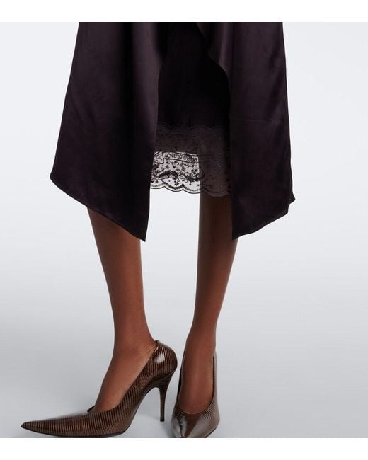 Acne Black Lace-Trimmed Satin Slip Dress