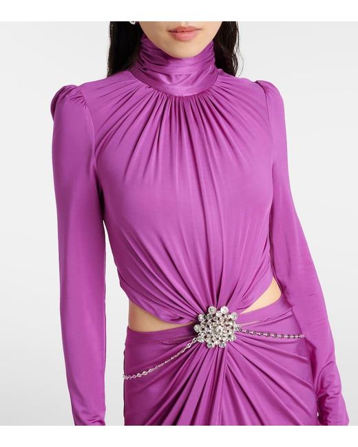 Rabanne Purple Cutout Crystal-Embellished Jersey Gown