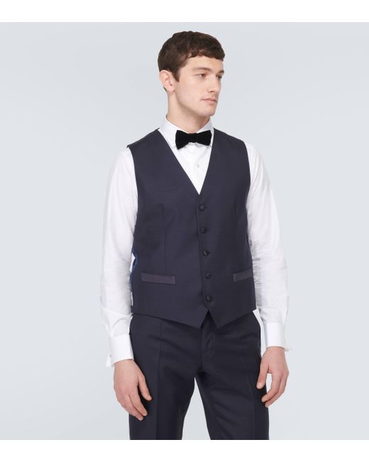 Dolce & Gabbana Blue Wool And Silk-blend Vest for men