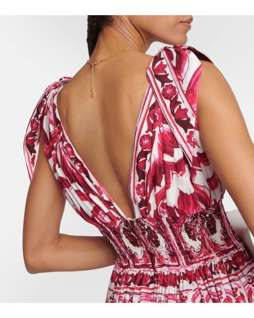 Robe longue Majolica imprimee en coton Dolce & Gabbana en coloris Red