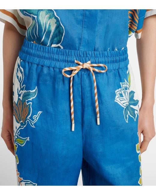 ALÉMAIS Blue Luda Floral Linen Palazzo Pants