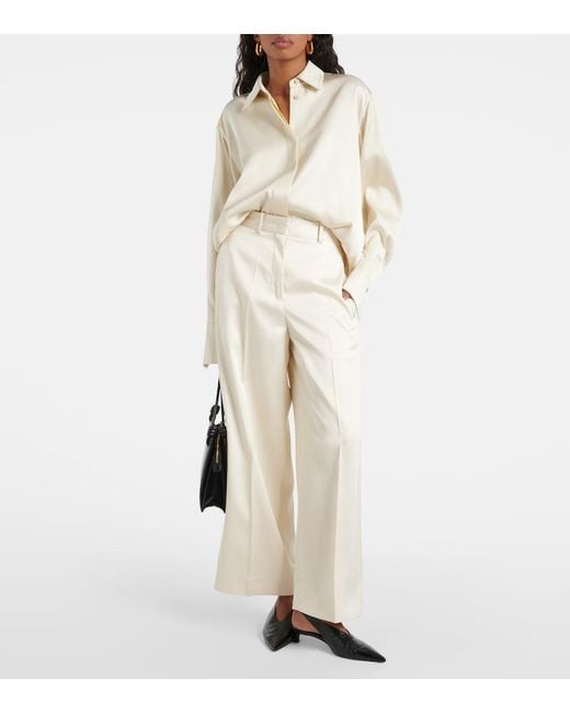 Jil Sander White Satin Wide-Leg Pants