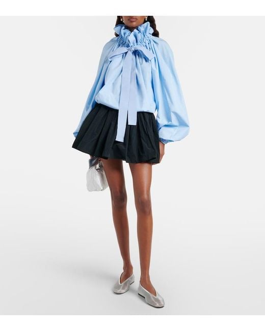 Patou Blue Tie-Neck Cotton Blouse