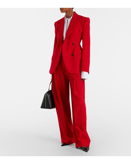 Sportmax Red Double-Breasted Peplum Blazer