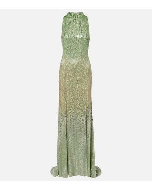 Jenny Packham Green Benue Embellished Halterneck Gown