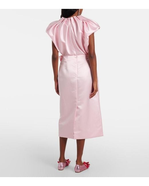 Simone Rocha Pink Draped Satin Midi Skirt