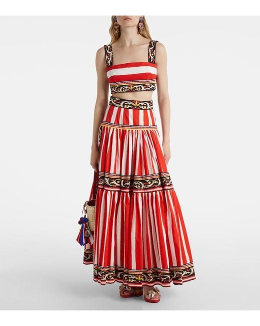 Dolce & Gabbana Red Striped Cotton-Blend Bra Top
