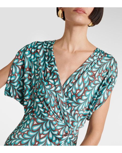 Diane von Furstenberg Green Williams Printed Jersey Midi Dress