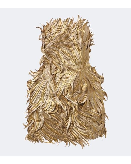 Oscar de la Renta Metallic Floral Applique Bustier Dress