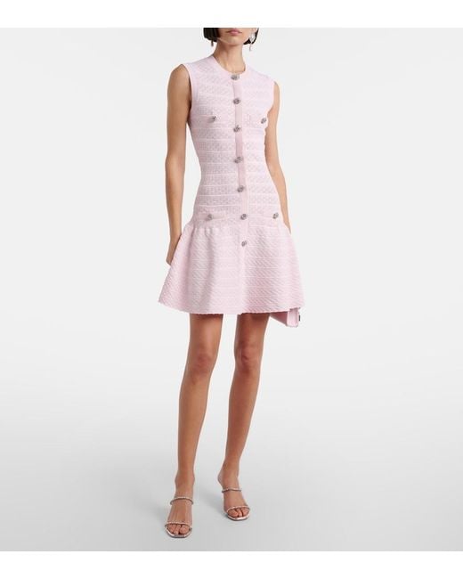 Self-Portrait Pink Embellished Pointelle Minidress