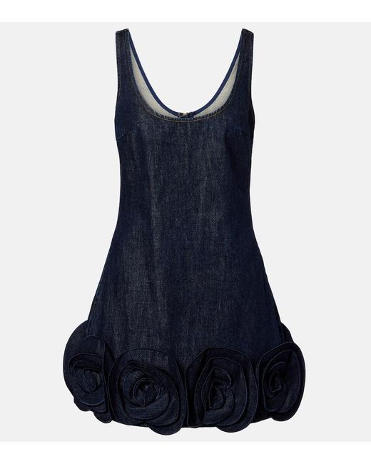 Self-Portrait Blue Floral-Applique Denim Minidress