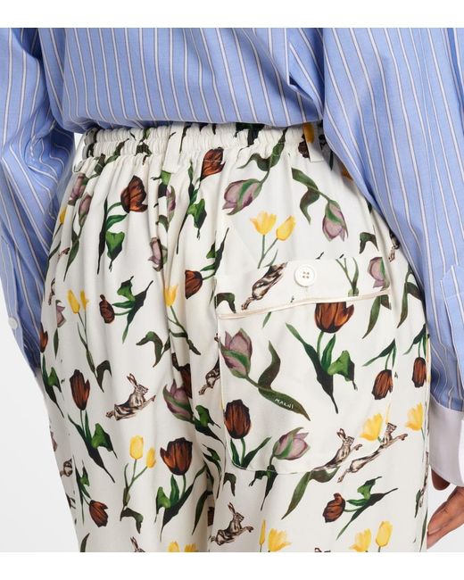 Marni White Printed Silk Palazzo Pants