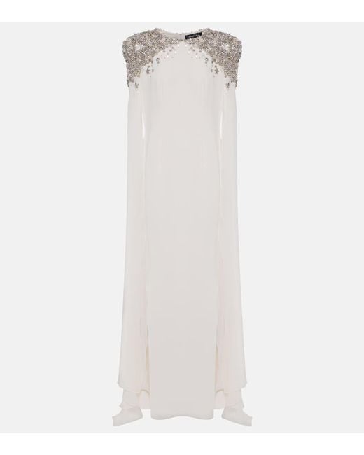 Jenny Packham White Bridal Frida Embellished Cape-Detail Gown