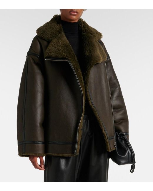 Nour Hammour Brown Jacqueline Shearling-Trimmed Leather Jacket