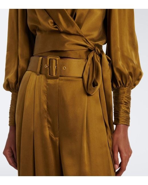 Zimmermann Green Silk Satin Wrap Top