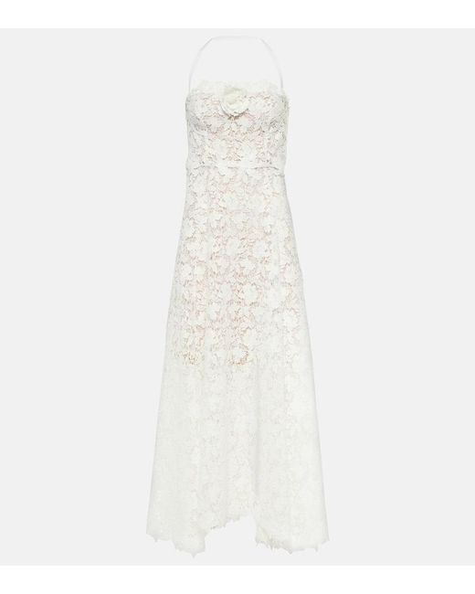 Oscar de la Renta White Floral-applique Guipure Lace Gown