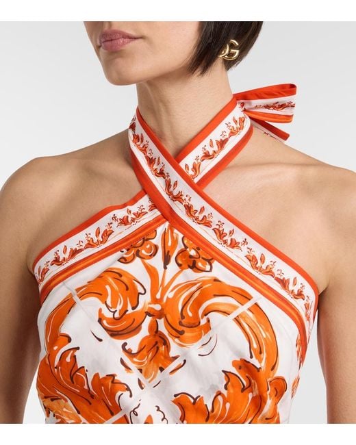 Dolce & Gabbana Orange Majolica Cotton Poplin Minidress