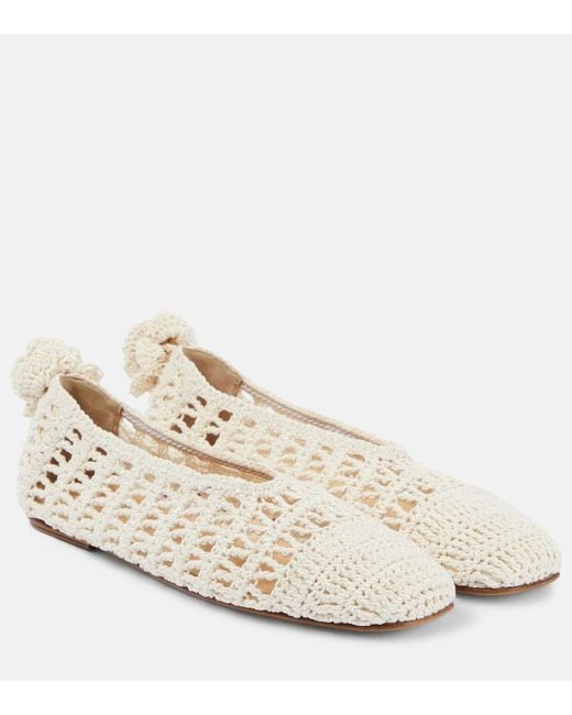 Magda Butrym White Floral-Applique Crochet Ballet Flats