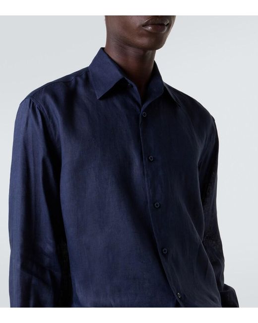 Saman Amel Blue Linen Shirt for men