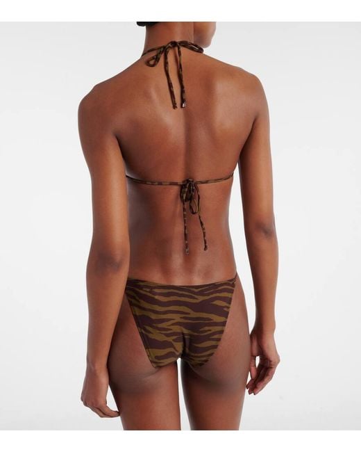 The Attico Brown Zebra-Print Halterneck Swimsuit