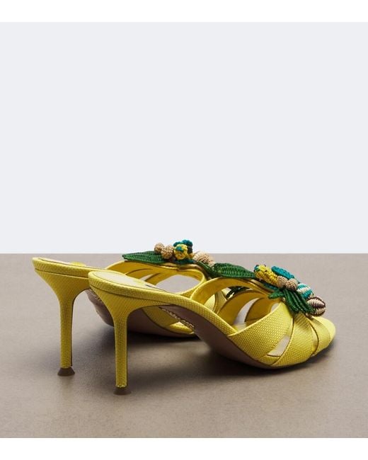 Aquazzura Yellow Birdsong Raffia Mules