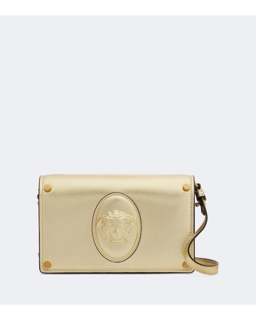 Versace Natural Medusa Small Metallic Leather Clutch